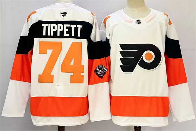 Men%27s Philadelphia Flyers #74 Owen Tippett White 2024-25 With A Patch Stitched Jersey